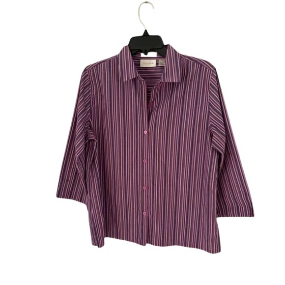 Studio Works Women's Striped Button-Up Shirt Purple Pink M - Picture 2 of 3